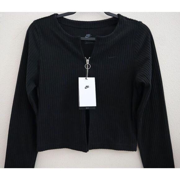 Nike FN3682-010 Women's Sz M Black Chill Rib Slim Fit Full-Zip Cardigan - Picture 5 of 13